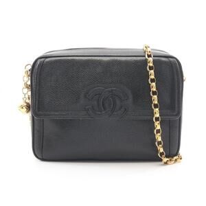 Chanel Coco Mark Shoulder Bag Handbag Leather Women's Black